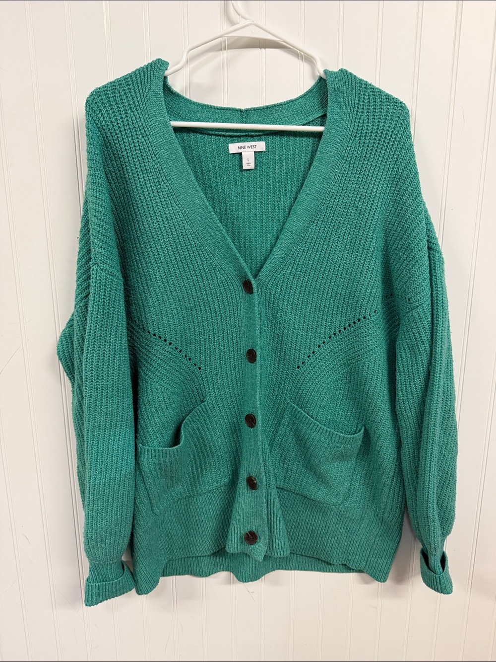 Nine West Teal Knit Button-Front Cardigan with Pockets